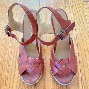A.P.C. Cognac Brown Leather Wedges